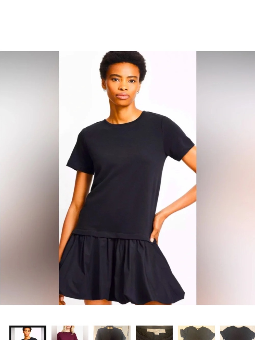 LOFT Black Short-Sleeve Crewneck Bubble Dress